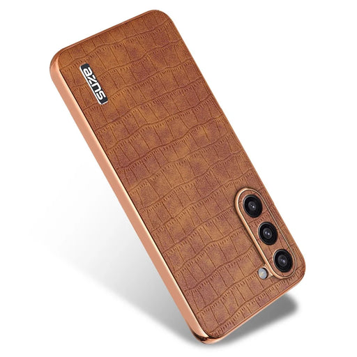 AZNS For Samsung Galaxy S23+ Case Crocodile Texture PU+TPU Phone Cover Electroplating - Brown - 2