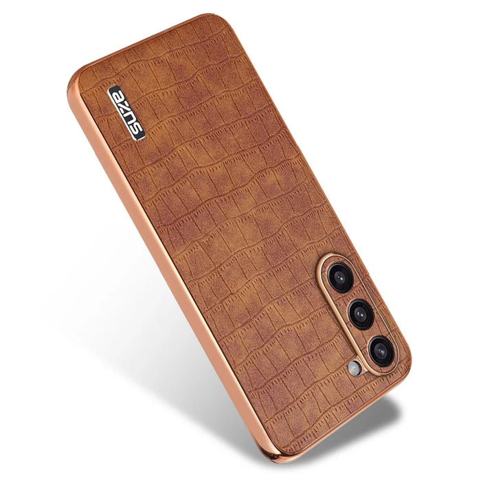 AZNS For Samsung Galaxy S23+ Case Crocodile Texture PU+TPU Phone Cover Electroplating - Brown - 2