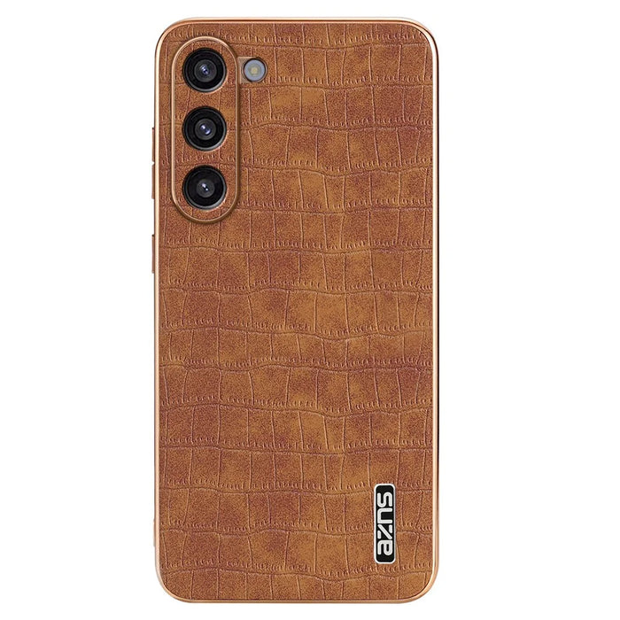 AZNS For Samsung Galaxy S23+ Case Crocodile Texture PU+TPU Phone Cover Electroplating - Brown - 3