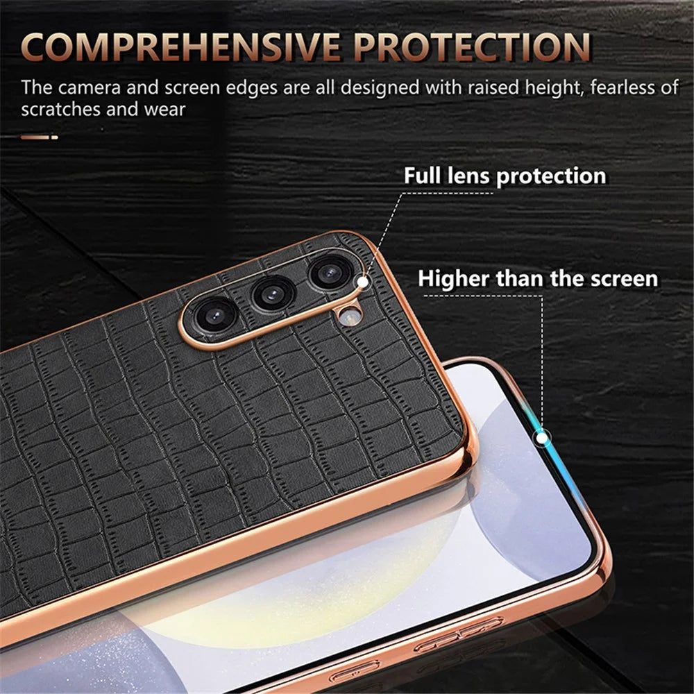 AZNS For Samsung Galaxy S23+ Case Crocodile Texture PU+TPU Phone Cover Electroplating - Brown - 7