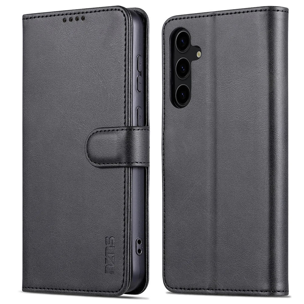 AZNS For Samsung Galaxy S24 FE Case PU Leather Phone Cover Wallet - Black - 1