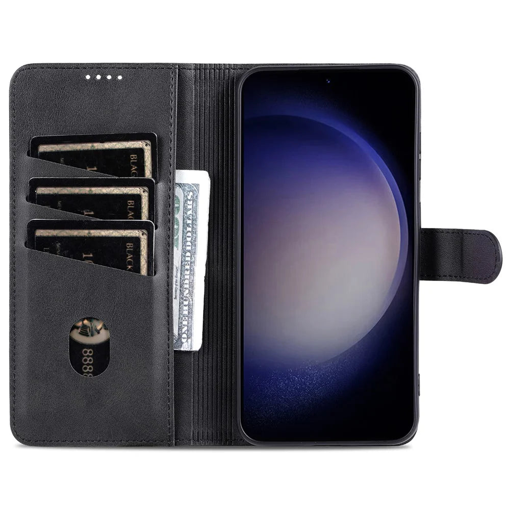 AZNS For Samsung Galaxy S24 FE Case PU Leather Phone Cover Wallet - Black - 3