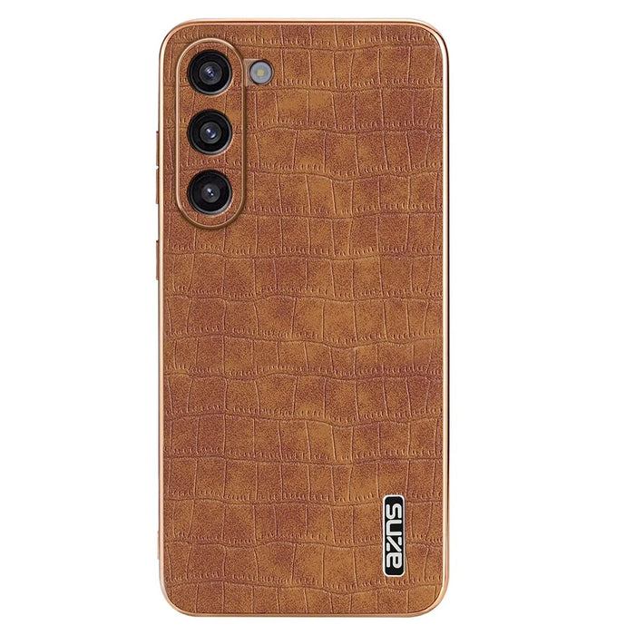 AZNS For Samsung Galaxy S23 Case Crocodile Texture PU+TPU Electroplating Phone Cover - Brown - 3