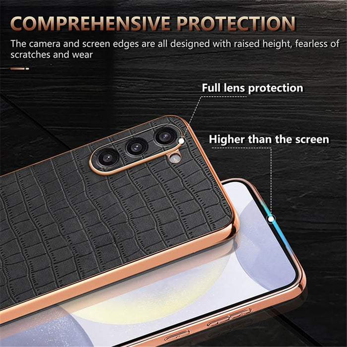 AZNS For Samsung Galaxy S23 Case Crocodile Texture PU+TPU Electroplating Phone Cover - Brown - 7