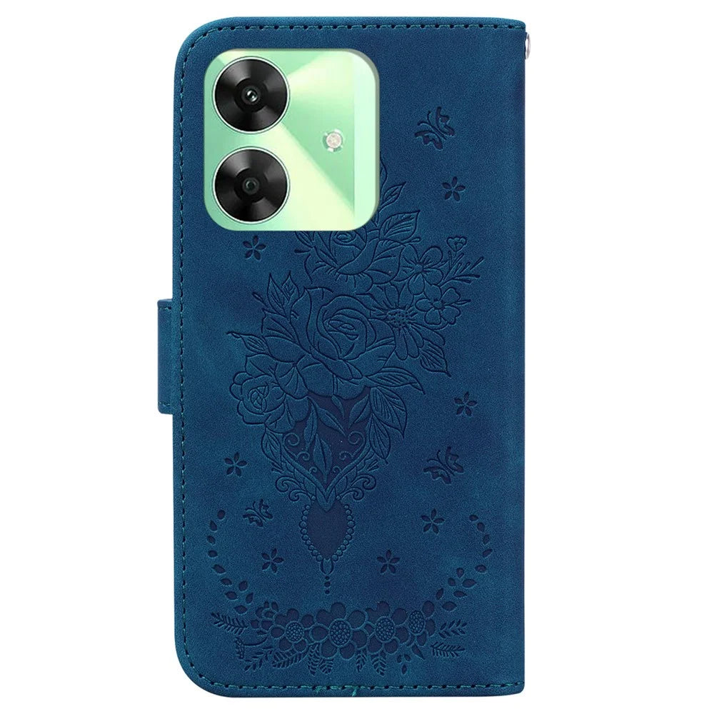 For Realme Note 60x 4G / C63 4G / C61 4G / Narzo N63 4G Wallet Case PU Leather Phone Cover Butterfly Flower Imprint - Blue - 7