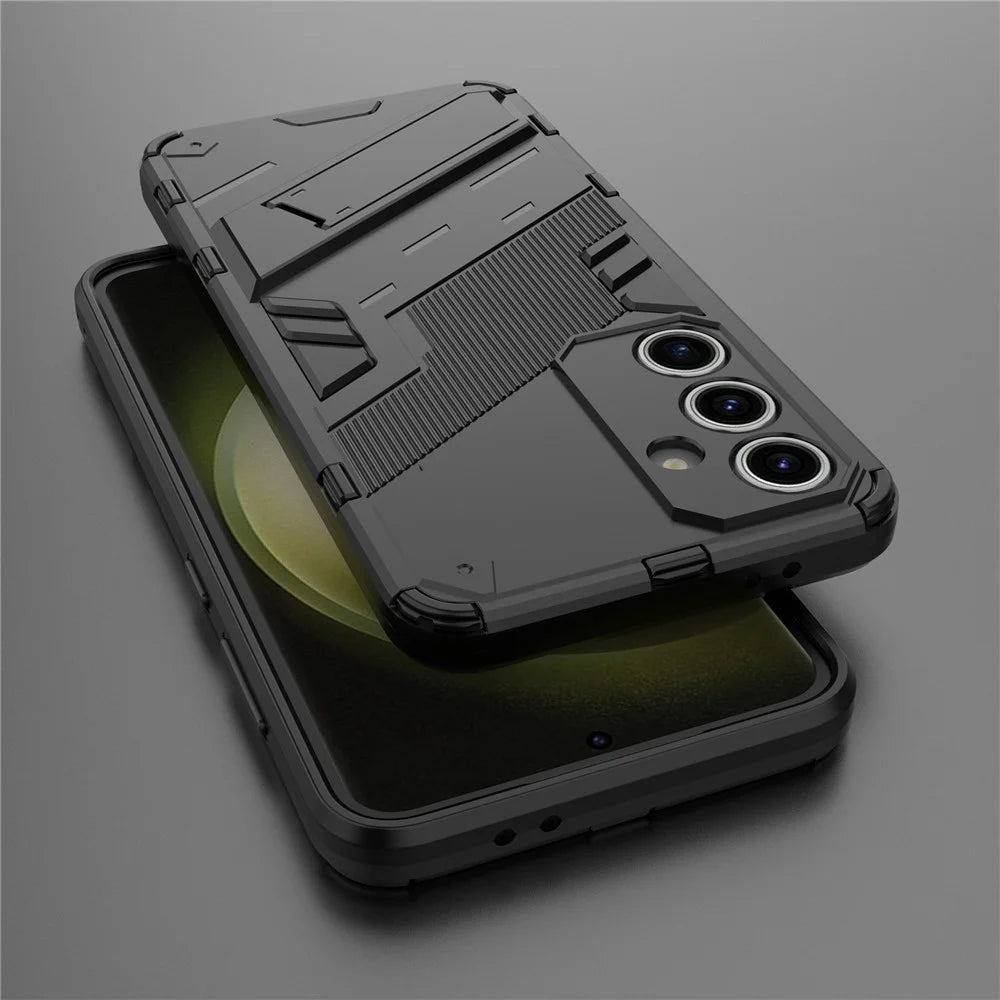 For Samsung Galaxy S24 FE Case Kickstand Hybrid Hard PC Soft TPU Phone Cover - Black - 6