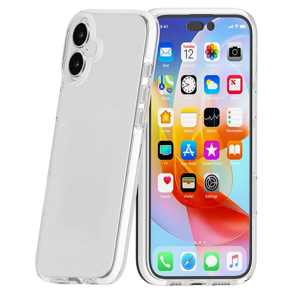 For iPhone 16 Case Shockproof TPU+TPE Transparent Back Phone Cover - White - 3