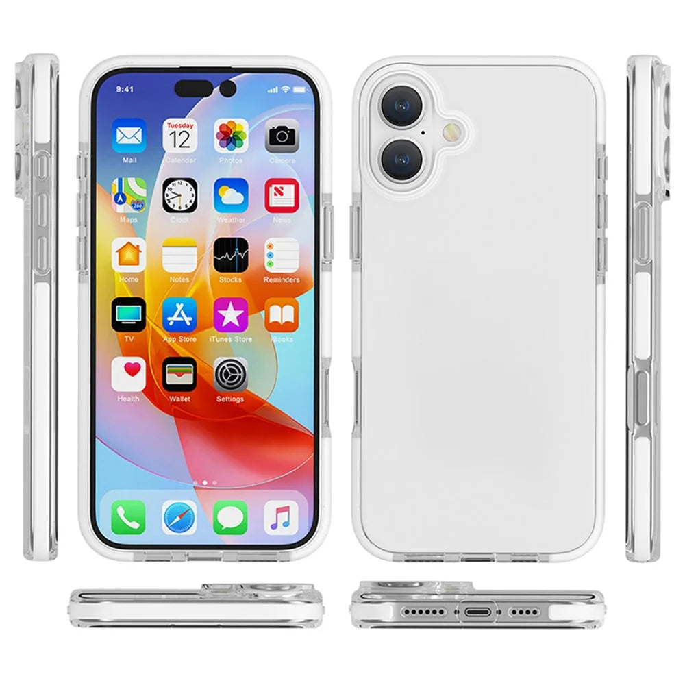For iPhone 16 Plus Case TPU+TPE Drop Protection Phone Cover Anti-Scratch Clear Back - White - 6