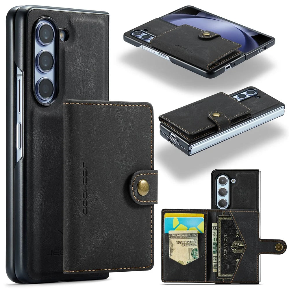 JEEHOOD J01 For Samsung Galaxy Z Fold5 5G Case Card Bag Leather+PC Folding Phone Cover - Black - 1