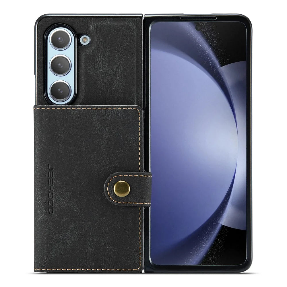 JEEHOOD J01 For Samsung Galaxy Z Fold5 5G Case Card Bag Leather+PC Folding Phone Cover - Black - 2