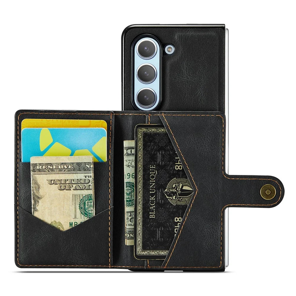 JEEHOOD J01 For Samsung Galaxy Z Fold5 5G Case Card Bag Leather+PC Folding Phone Cover - Black - 3