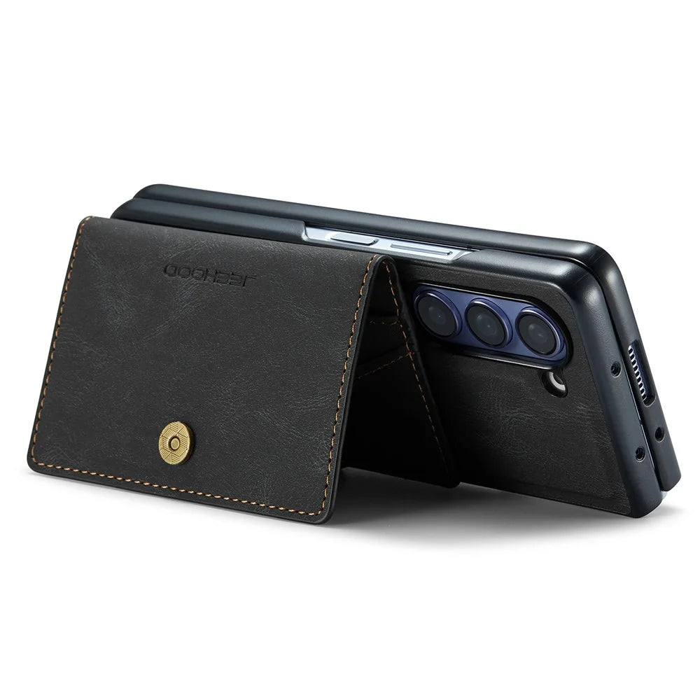 JEEHOOD J01 For Samsung Galaxy Z Fold5 5G Case Card Bag Leather+PC Folding Phone Cover - Black - 4