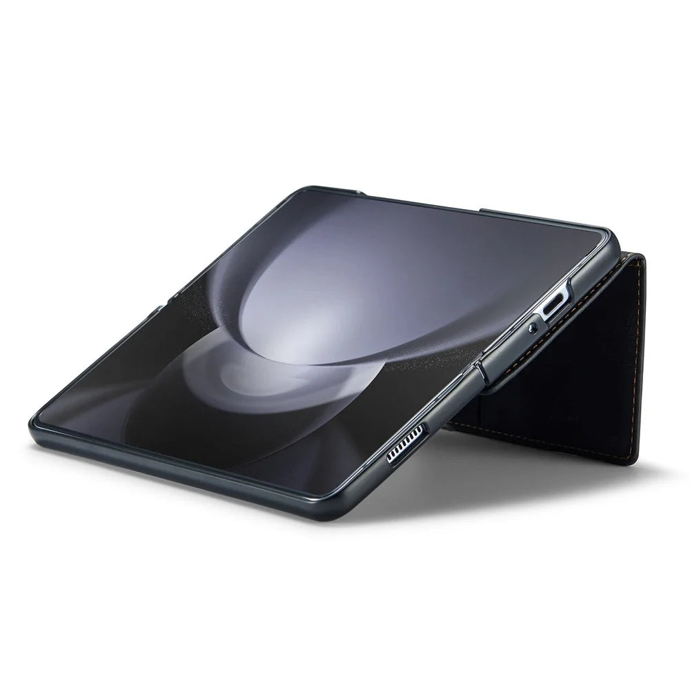 JEEHOOD J01 For Samsung Galaxy Z Fold5 5G Case Card Bag Leather+PC Folding Phone Cover - Black - 5