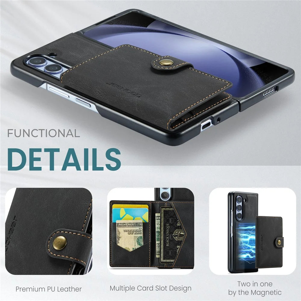 JEEHOOD J01 For Samsung Galaxy Z Fold5 5G Case Card Bag Leather+PC Folding Phone Cover - Black - 6