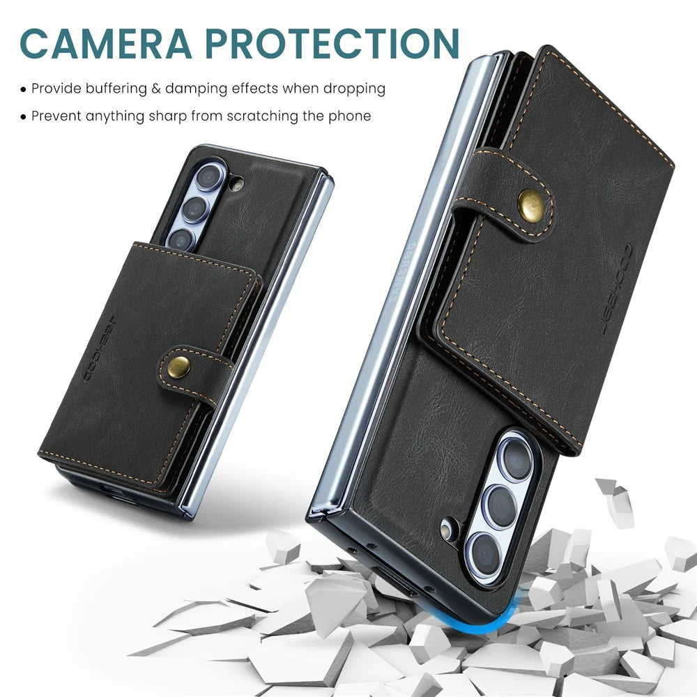 JEEHOOD J01 For Samsung Galaxy Z Fold5 5G Case Card Bag Leather+PC Folding Phone Cover - Black - 7