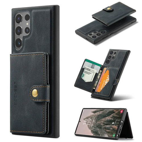 JEEHOOD J01 For Samsung Galaxy S24 Ultra Case Kickstand Phone Cover Detachable Card Bag - Black - 1