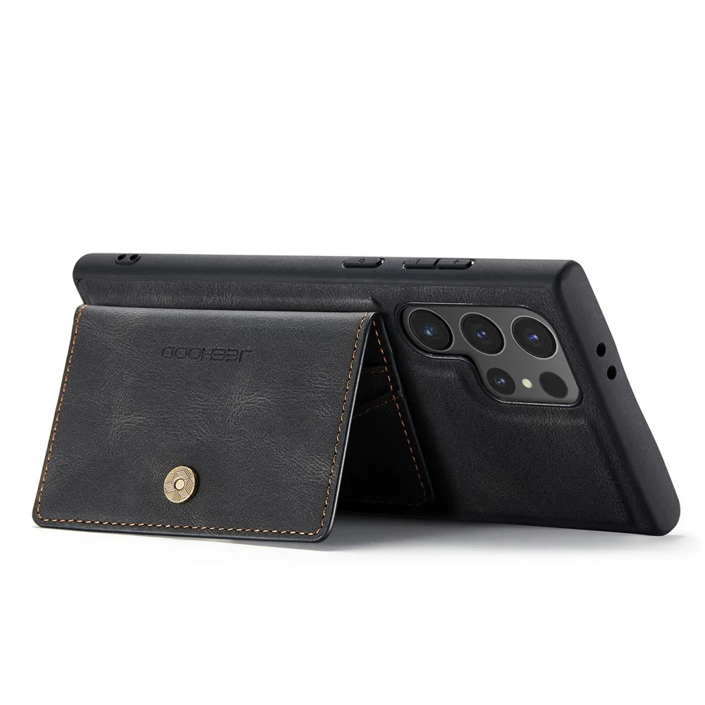 JEEHOOD J01 For Samsung Galaxy S24 Ultra Case Kickstand Phone Cover Detachable Card Bag - Black - 4
