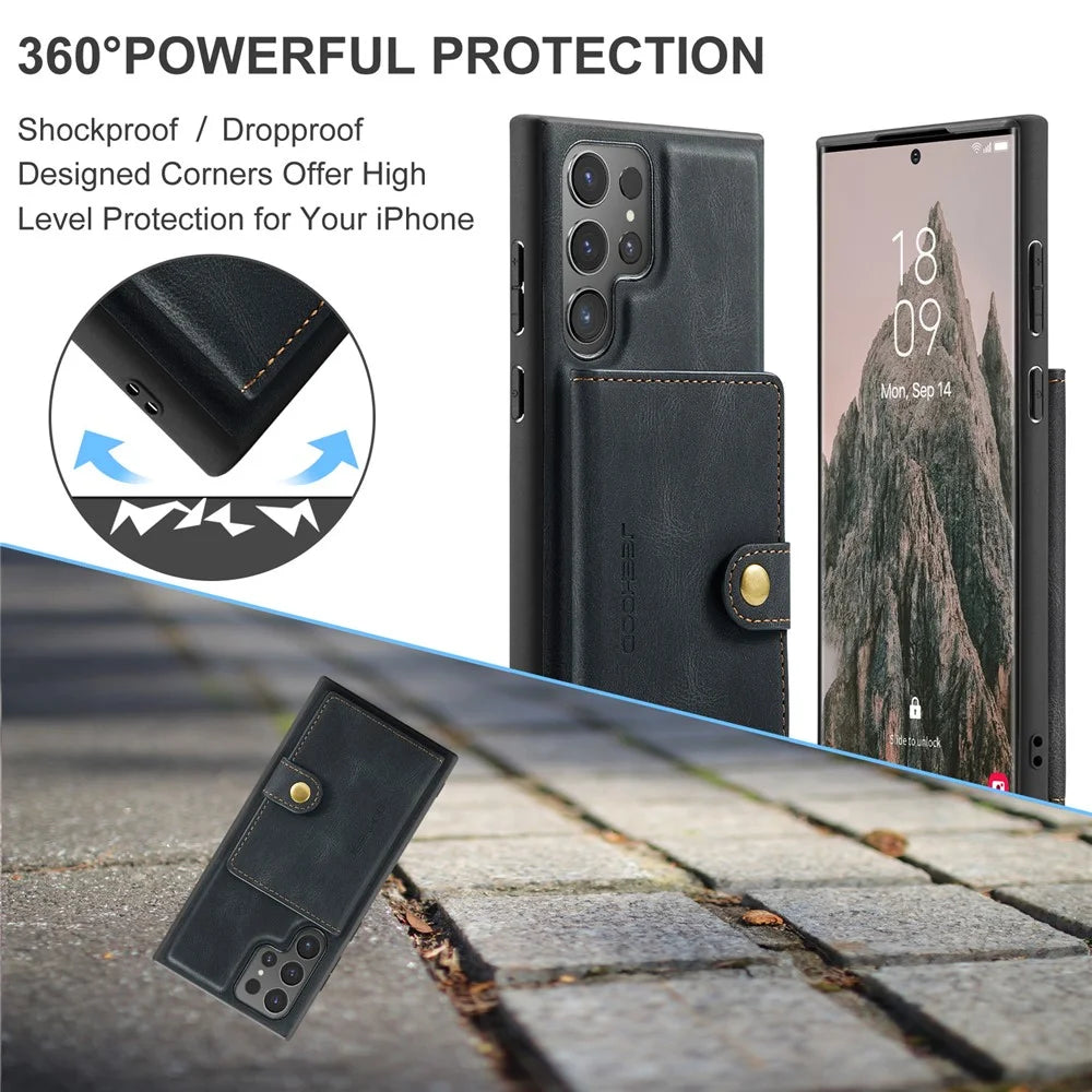JEEHOOD J01 For Samsung Galaxy S24 Ultra Case Kickstand Phone Cover Detachable Card Bag - Black - 6