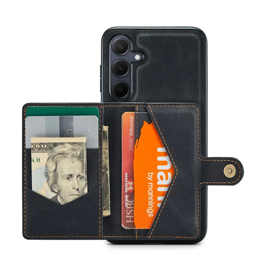 JEEHOOD J01 For Samsung Galaxy A35 5G Case Card Bag Retro Leather+TPU Phone Cover - Black - 2