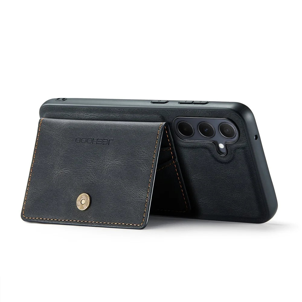 JEEHOOD J01 For Samsung Galaxy A35 5G Case Card Bag Retro Leather+TPU Phone Cover - Black - 3