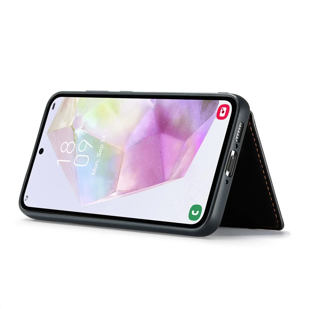JEEHOOD J01 For Samsung Galaxy A35 5G Case Card Bag Retro Leather+TPU Phone Cover - Black - 4