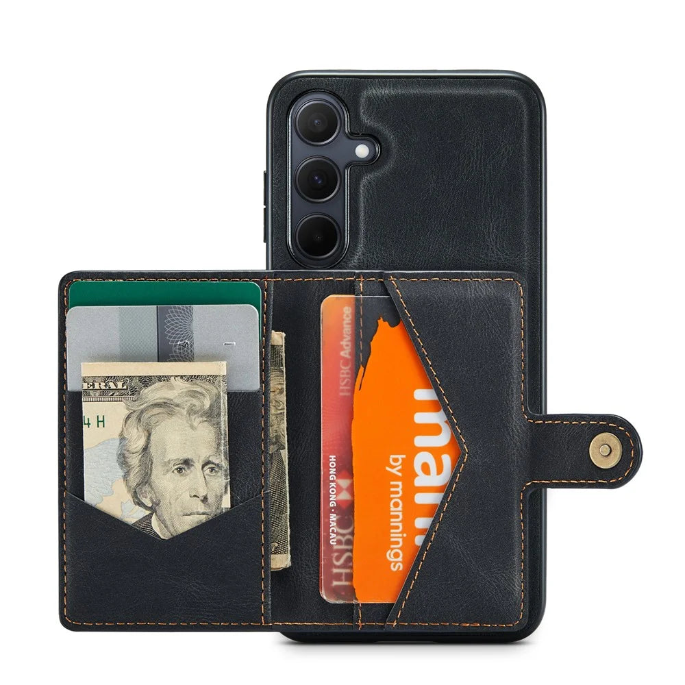 JEEHOOD J01 For Samsung Galaxy A55 5G Case Leather+TPU Phone Cover with Card Bag - Black - 2