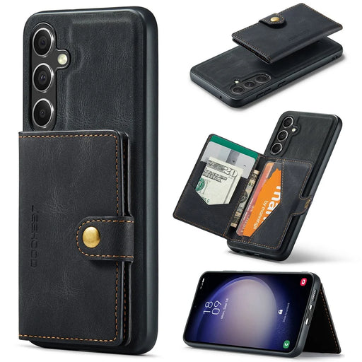 JEEHOOD J01 For Samsung Galaxy S23 FE Retro Phone Case with Detachable Magnetic Card Bag - Black - 1