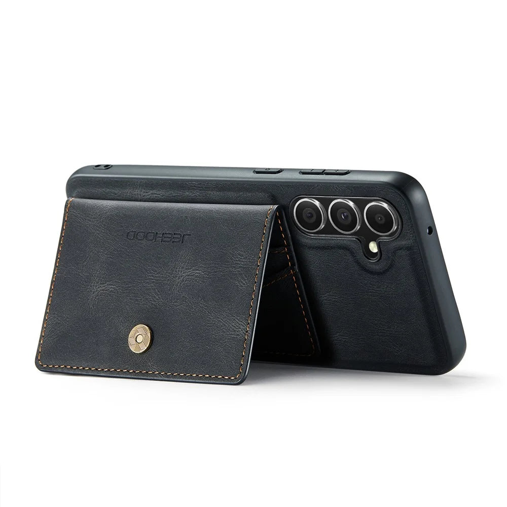 JEEHOOD J01 For Samsung Galaxy S23 FE Retro Phone Case with Detachable Magnetic Card Bag - Black - 3