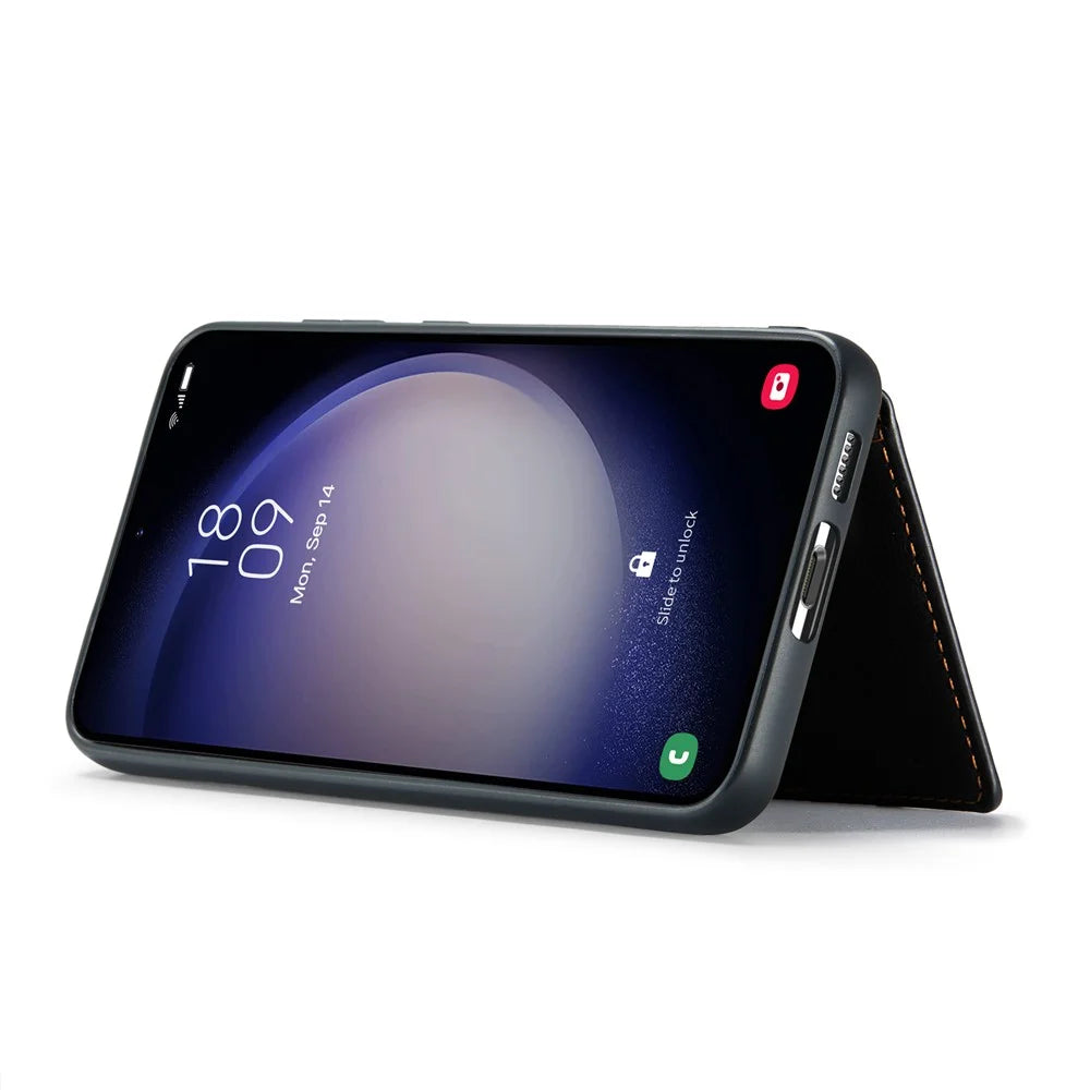 JEEHOOD J01 For Samsung Galaxy S23 FE Retro Phone Case with Detachable Magnetic Card Bag - Black - 4