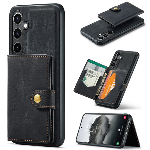 JEEHOOD J01 For Samsung Galaxy S24+ Case Detachable Card Bag Leather Coated TPU Cover - Black - 1