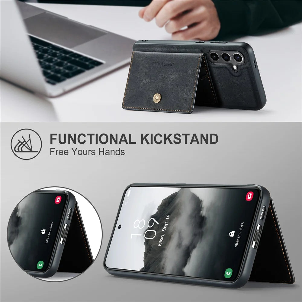 JEEHOOD J01 For Samsung Galaxy S24+ Case Detachable Card Bag Leather Coated TPU Cover - Black - 5