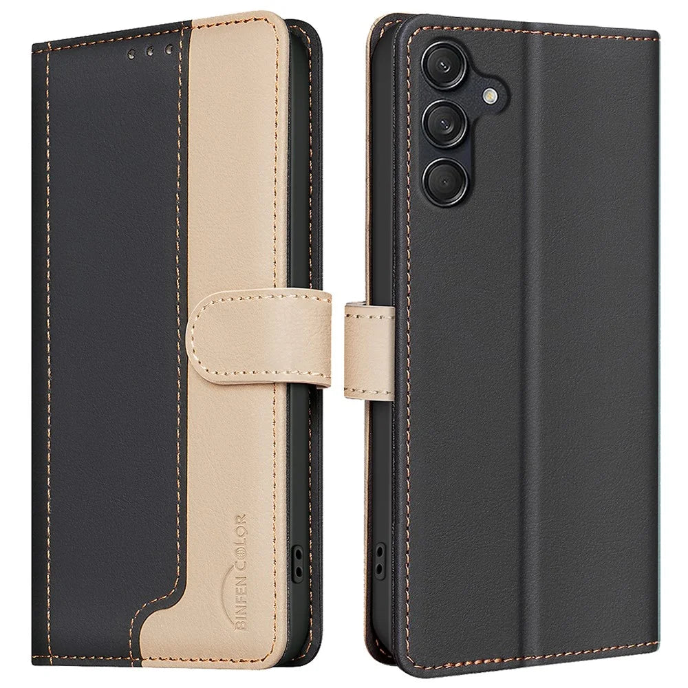 BINFEN COLOR BF33 For Samsung Galaxy S25 / S24 Case RFID Blocking Leather Wallet Phone Cover - Black - 1