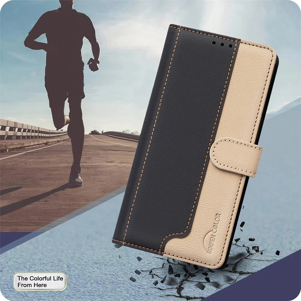 BINFEN COLOR BF33 For Samsung Galaxy S25 / S24 Case RFID Blocking Leather Wallet Phone Cover - Black - 6