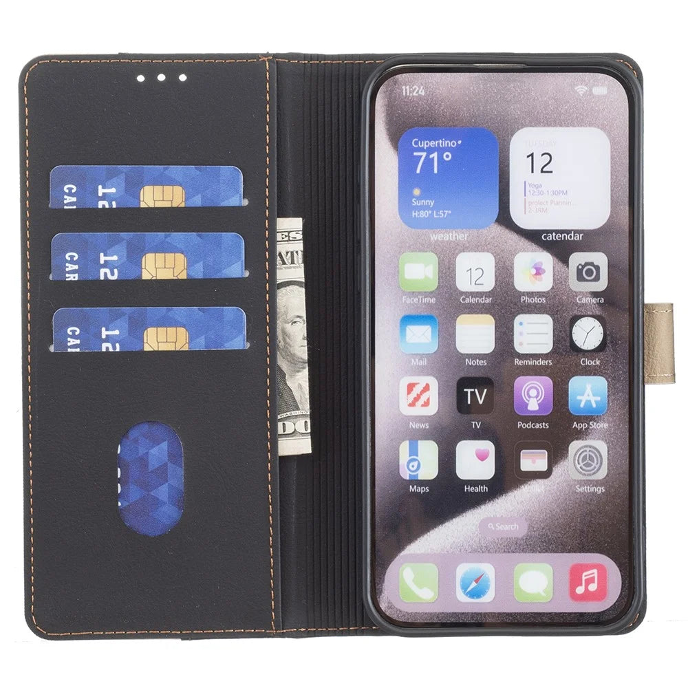 BINFEN COLOR BF33 For Samsung Galaxy S24 Ultra Leather Case Dual Color RFID Blocking - Black - 2