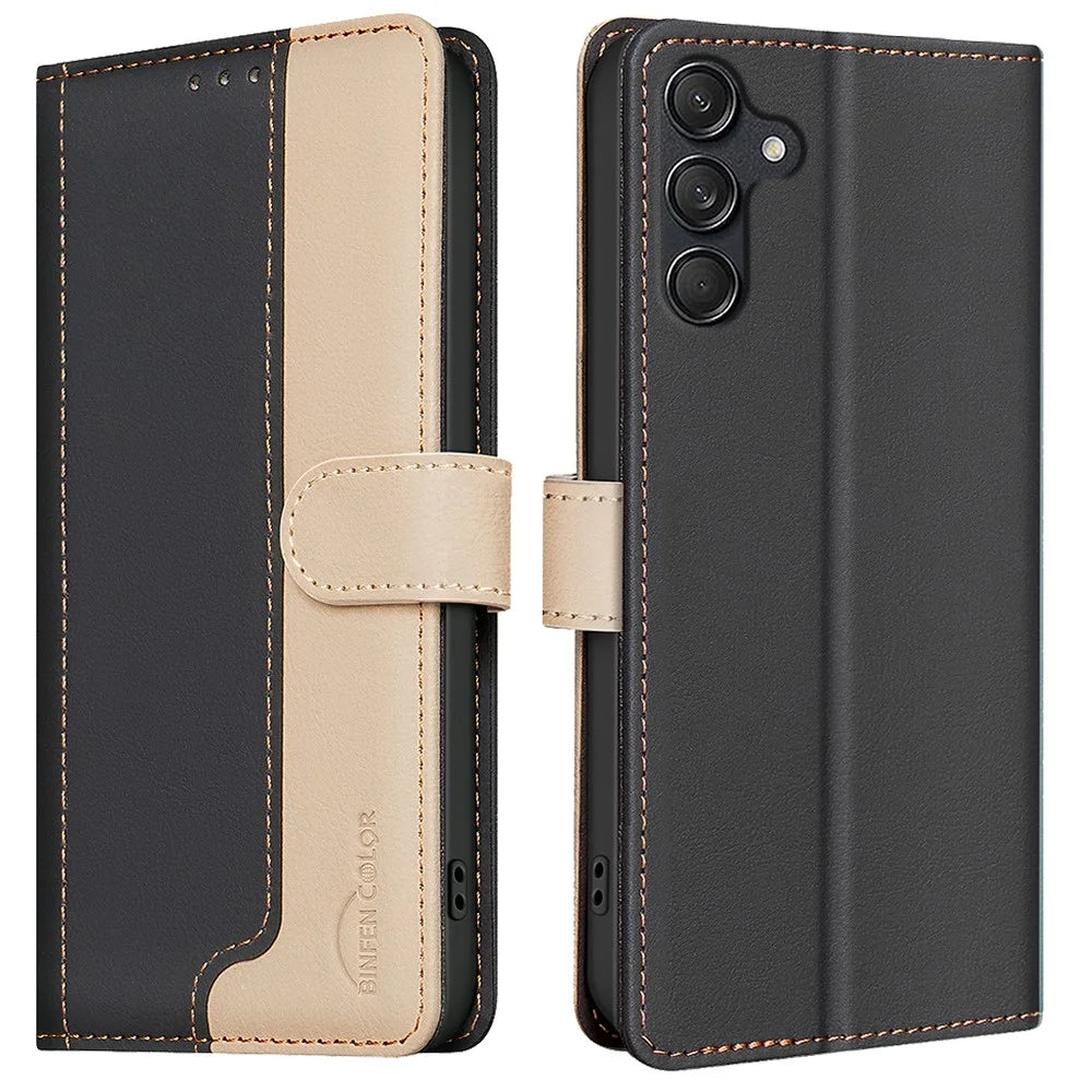 BINFEN COLOR BF33 For Samsung Galaxy A35 5G Case RFID Blocking Wallet Flip Leather Cover - Black - 1