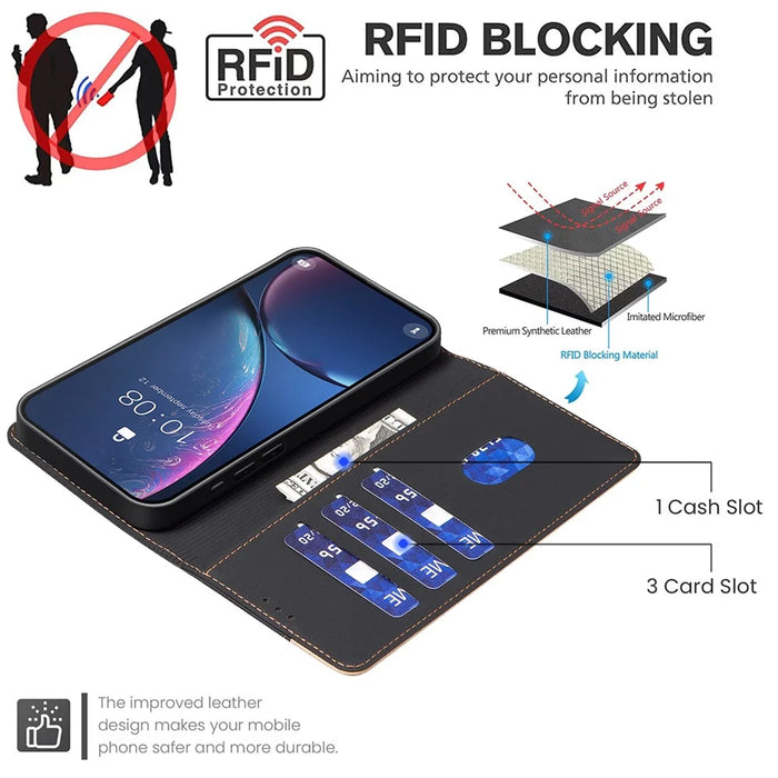 BINFEN COLOR BF33 For Samsung Galaxy A35 5G Case RFID Blocking Wallet Flip Leather Cover - Black - 3