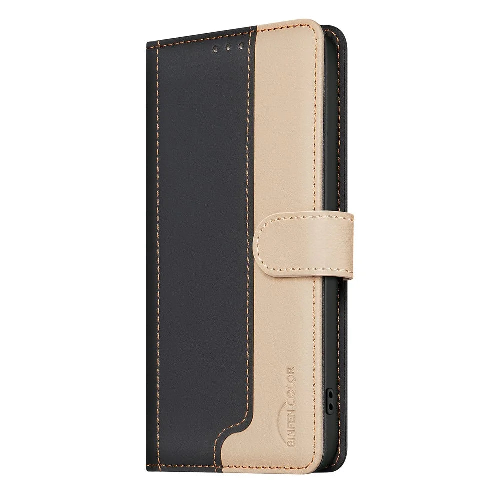 BINFEN COLOR BF33 For iPhone 16 Case RFID Blocking PU Leather Stand Phone Cover - Black - 7