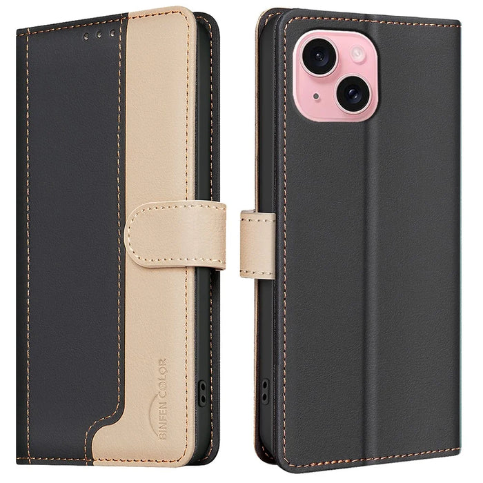 BINFEN COLOR BF33 For iPhone 15 Case Splicing Color Phone Cover RFID Blocking - Black - 1