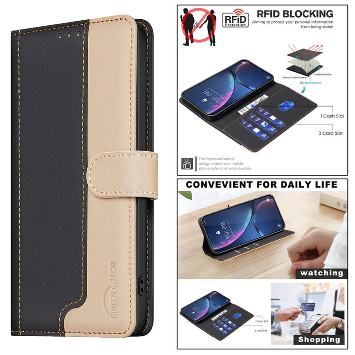 BINFEN COLOR BF33 For iPhone 15 Case Splicing Color Phone Cover RFID Blocking - Black - 5