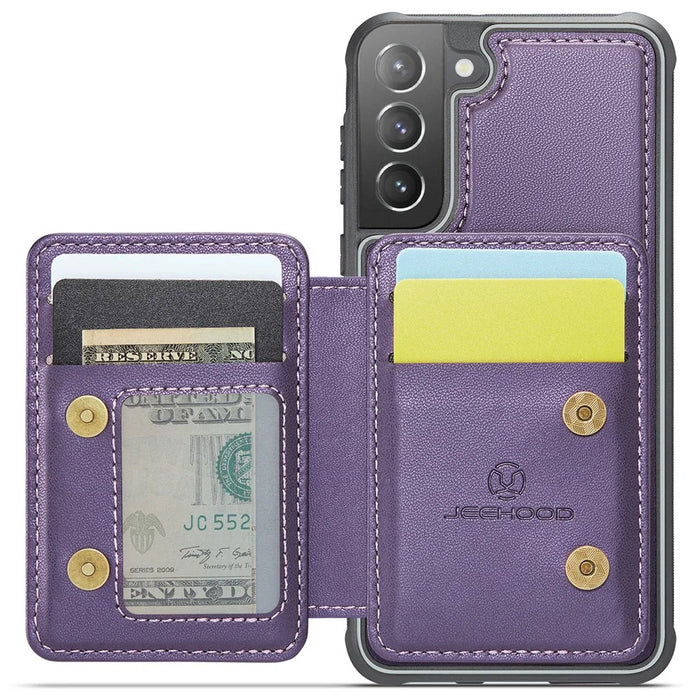 JEEHOOD J05 For Samsung Galaxy S21+ 5G Case Leather Mobile Cover with Detachable Magnetic Card Bag - Purple - 2