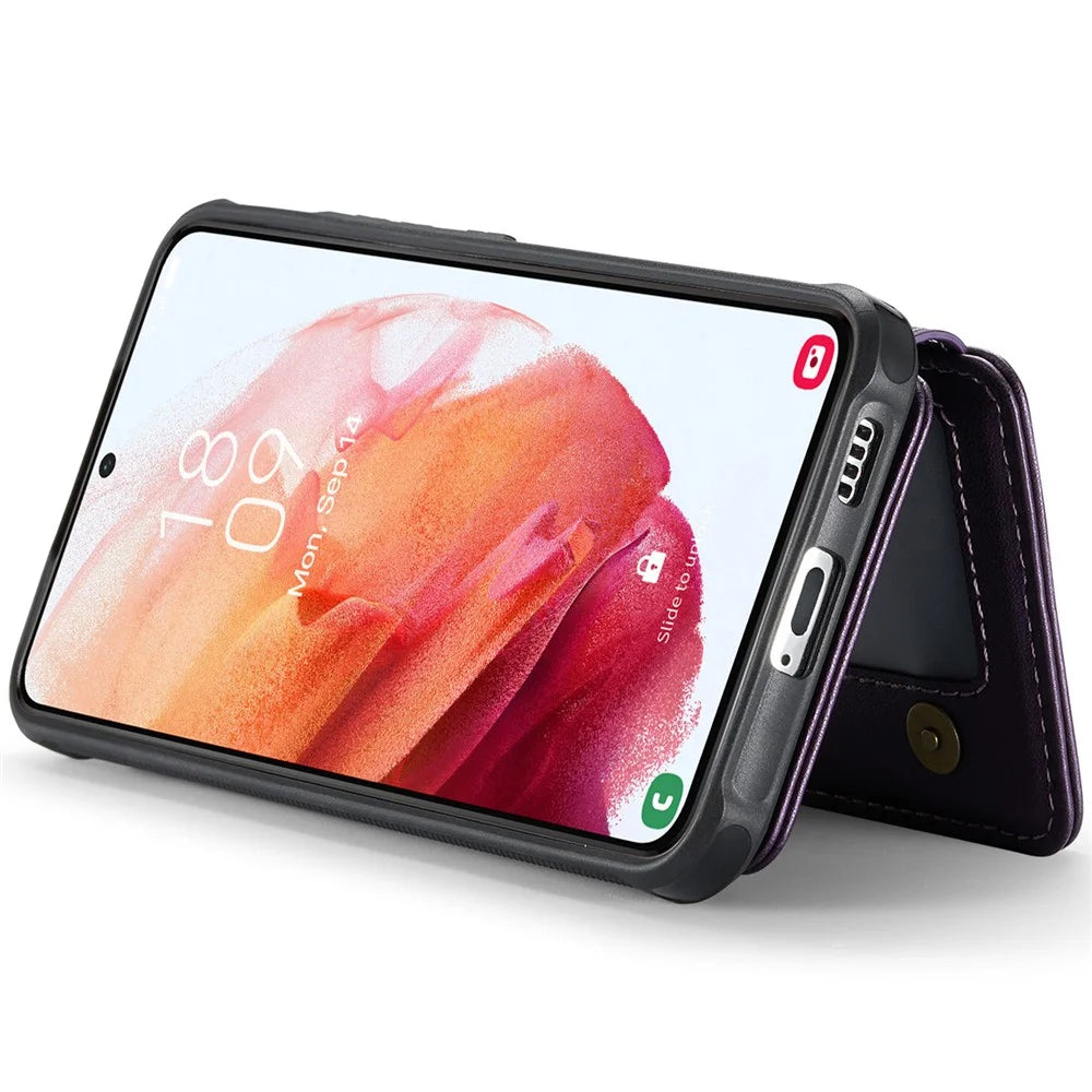 JEEHOOD J05 For Samsung Galaxy S21+ 5G Case Leather Mobile Cover with Detachable Magnetic Card Bag - Purple - 4