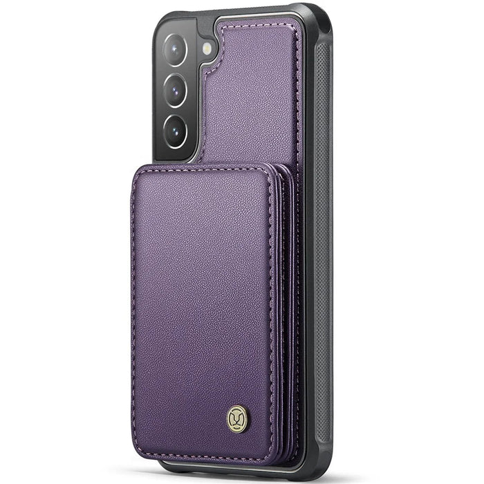 JEEHOOD J05 For Samsung Galaxy S21+ 5G Case Leather Mobile Cover with Detachable Magnetic Card Bag - Purple - 5