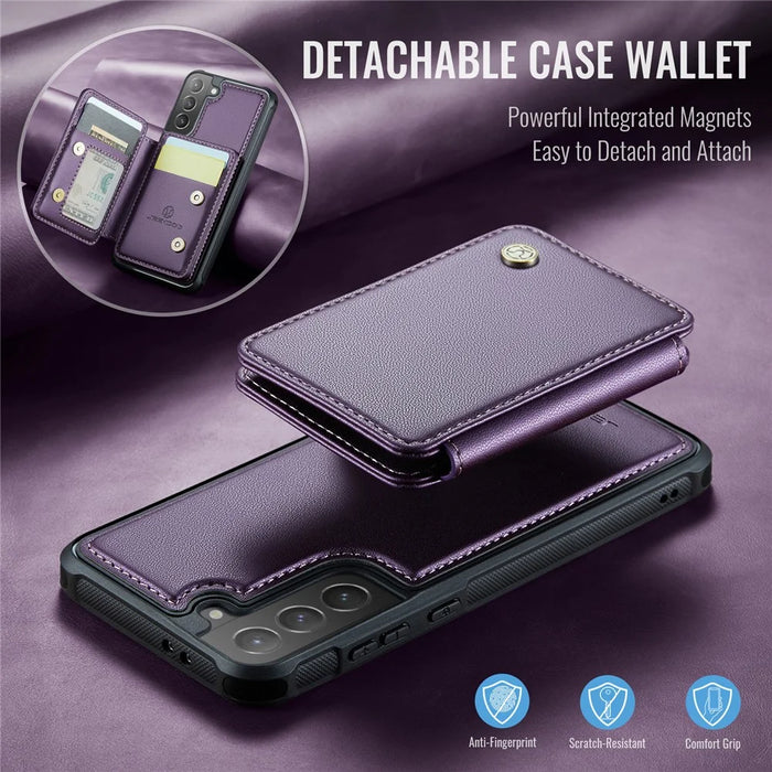 JEEHOOD J05 For Samsung Galaxy S21+ 5G Case Leather Mobile Cover with Detachable Magnetic Card Bag - Purple - 6