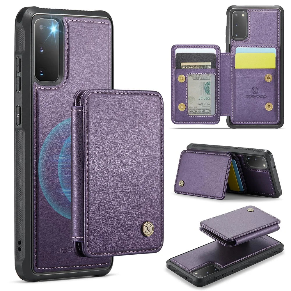 JEEHOOD J05 For Samsung Galaxy S20 4G / 5G Case Leather Mobile Cover with Detachable Magnetic Card Bag - Purple - 1