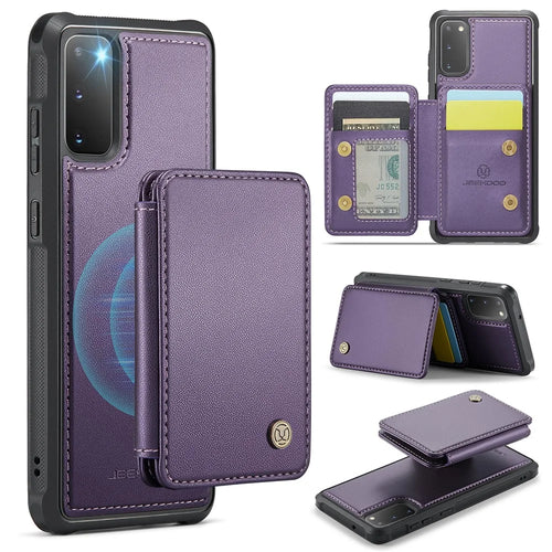 JEEHOOD J05 For Samsung Galaxy S20 4G / 5G Case Leather Mobile Cover with Detachable Magnetic Card Bag - Purple - 1