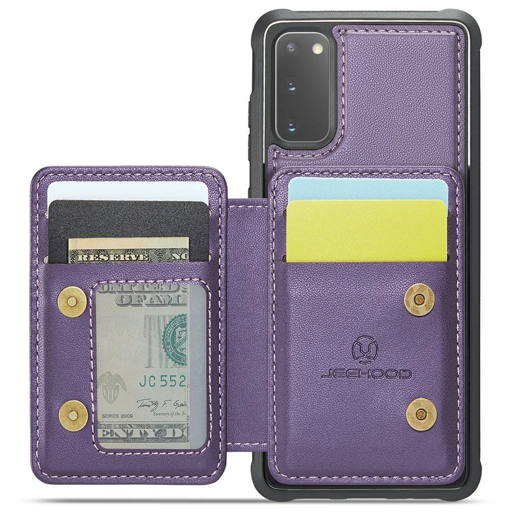 JEEHOOD J05 For Samsung Galaxy S20 4G / 5G Case Leather Mobile Cover with Detachable Magnetic Card Bag - Purple - 2