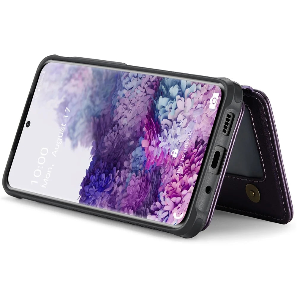JEEHOOD J05 For Samsung Galaxy S20 4G / 5G Case Leather Mobile Cover with Detachable Magnetic Card Bag - Purple - 4