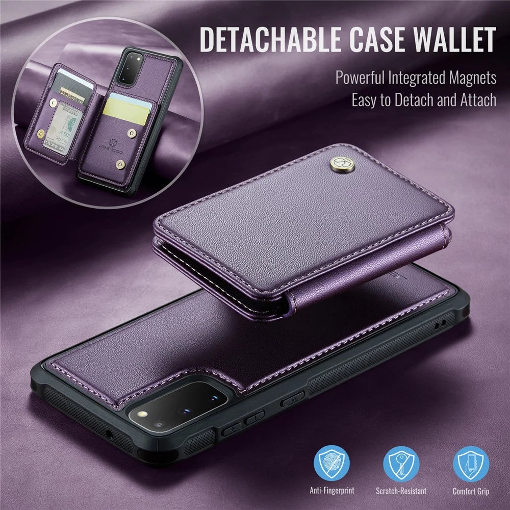 JEEHOOD J05 For Samsung Galaxy S20 4G / 5G Case Leather Mobile Cover with Detachable Magnetic Card Bag - Purple - 6