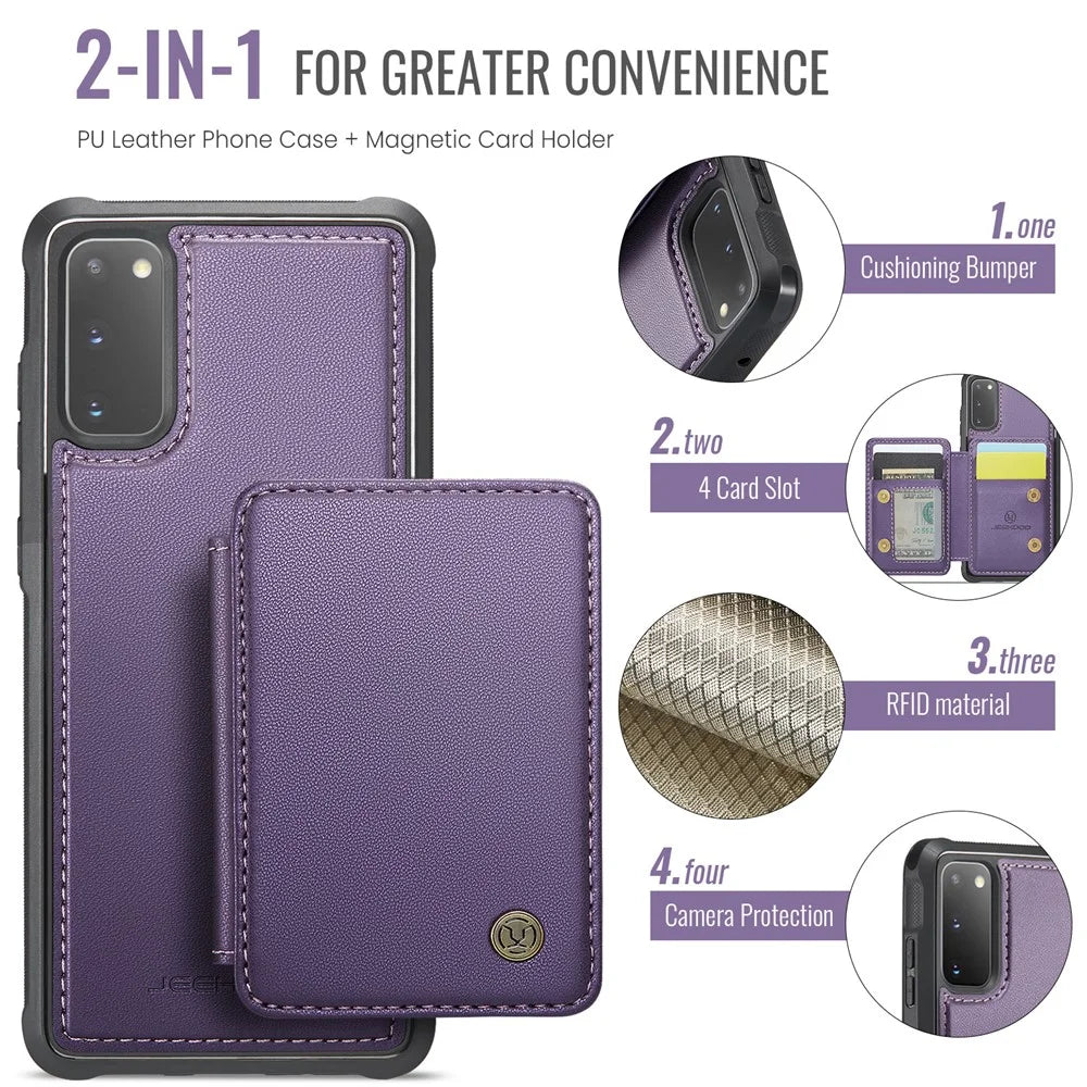 JEEHOOD J05 For Samsung Galaxy S20 4G / 5G Case Leather Mobile Cover with Detachable Magnetic Card Bag - Purple - 7