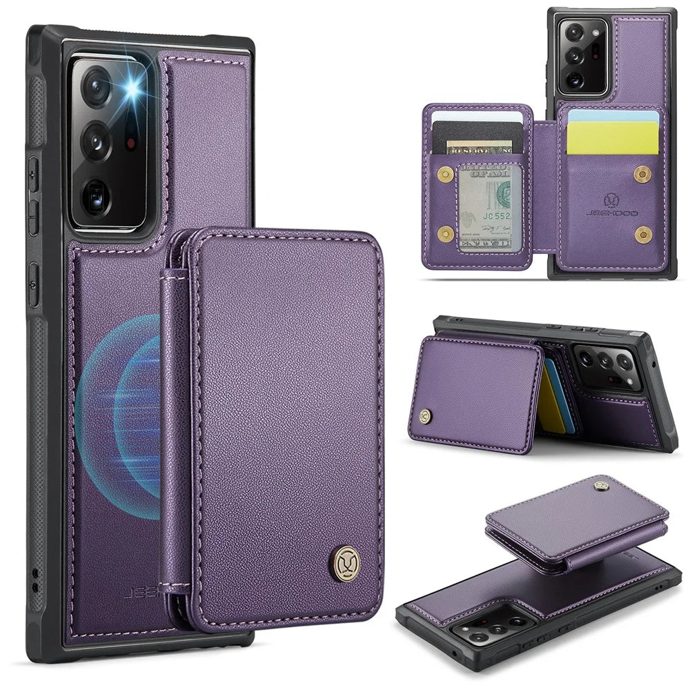 JEEHOOD J05 For Samsung Galaxy Note20 Ultra / Note20 Ultra 5G Case Leather Mobile Cover with Detachable Magnetic Card Bag - Purple - 1